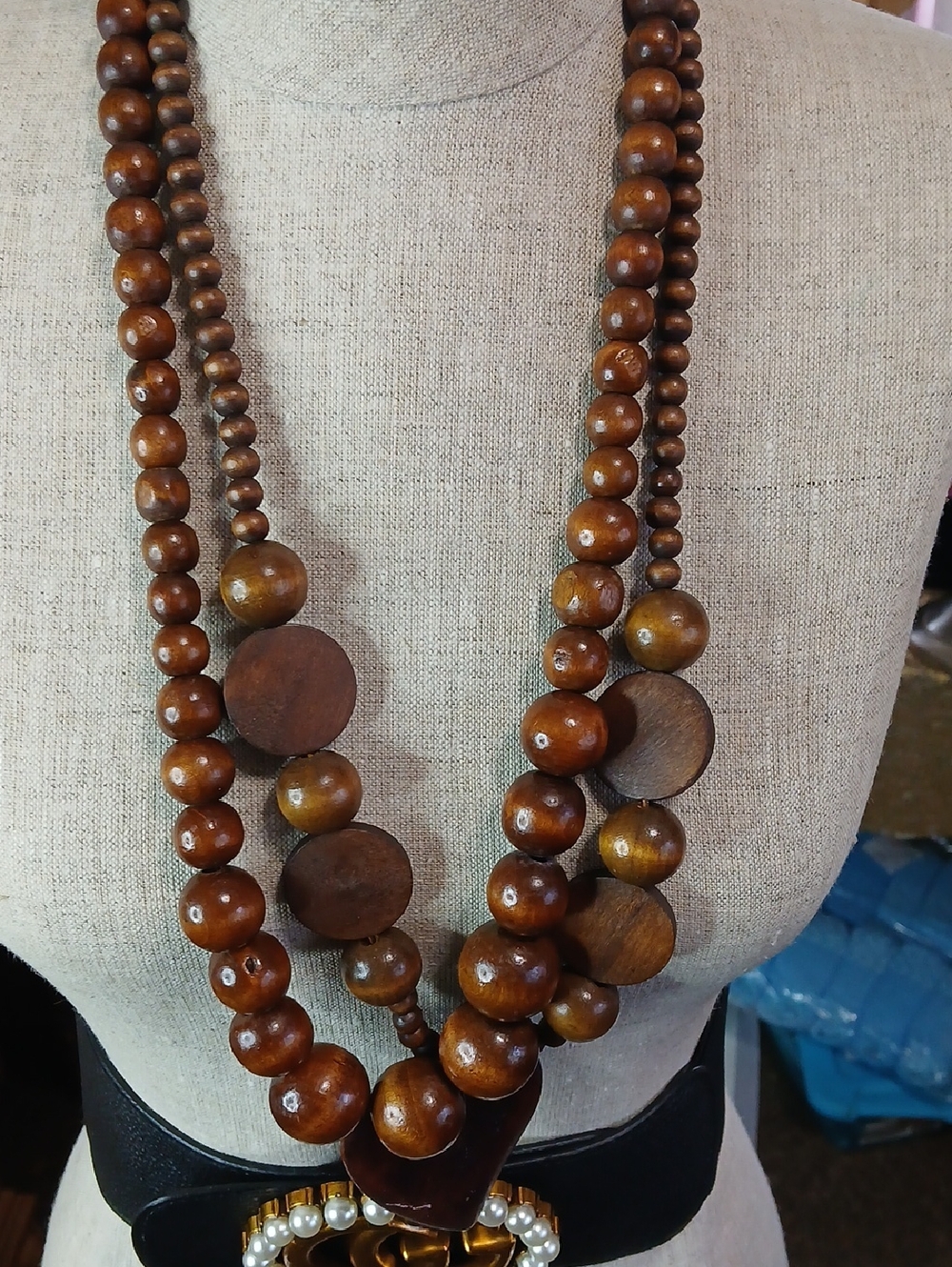 Wood Bead Layered Necklace in Brown by